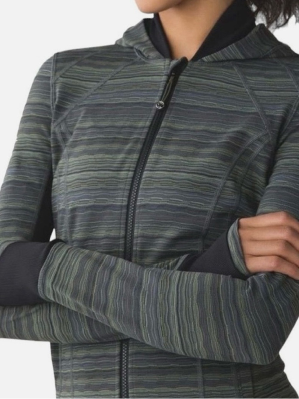 Lululemon Daily Practice Jacket Space Dye Twist Dark Slate Fatigue Green/Black 8